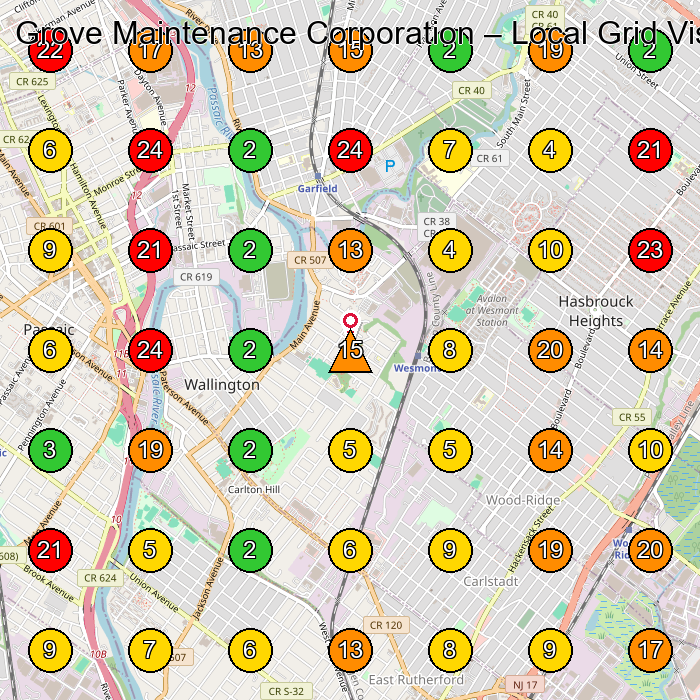 Grove Maintenance Corporation Paving Contractor GeoGrid ranking map for Passaic NJ
